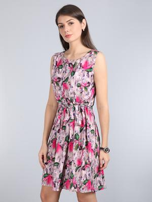 tie front floral fit & flare dress - 17350300 - Standard Image - 2