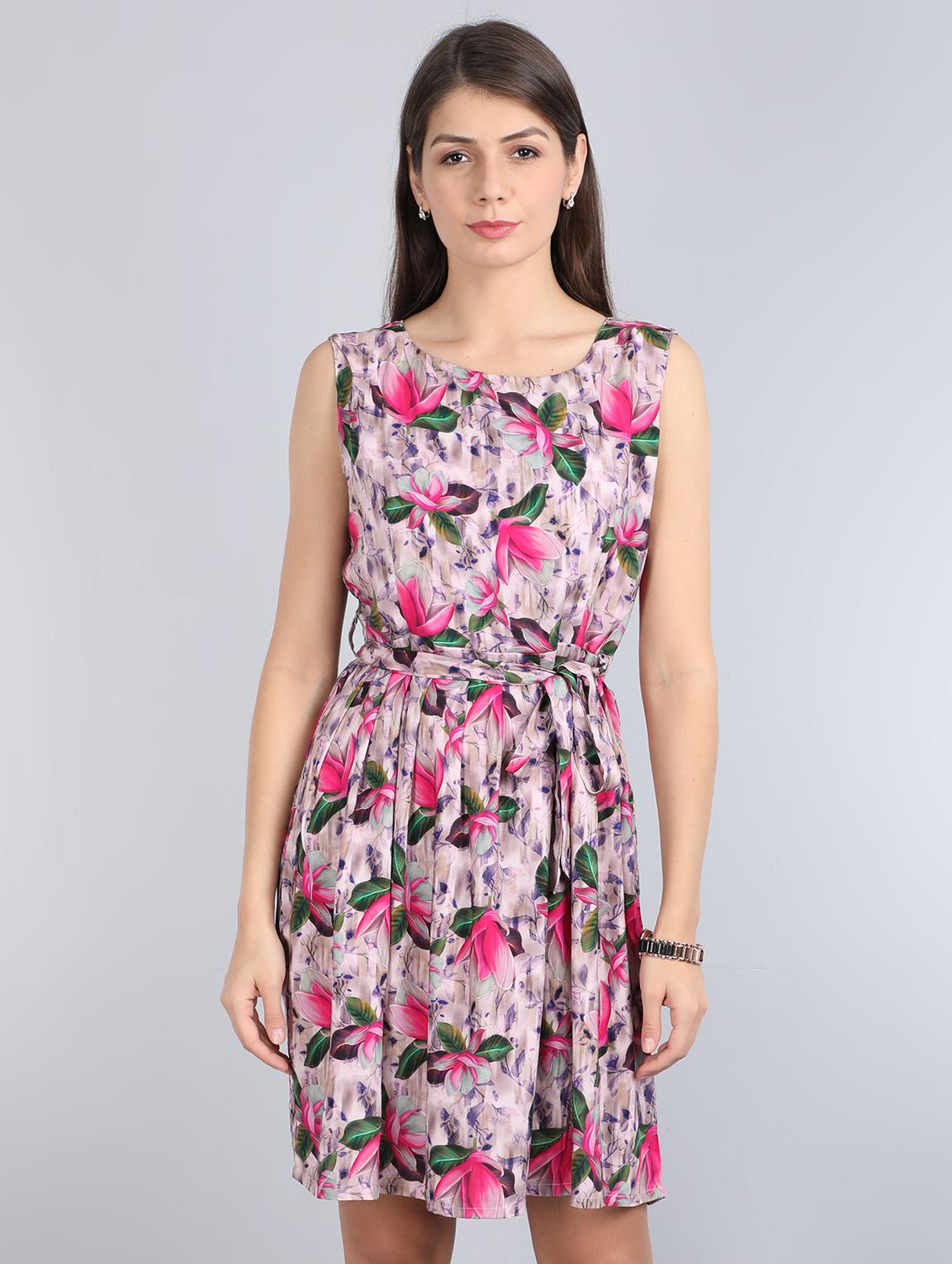 tie front floral fit & flare dress - 17350300 - Zoom Image - 1