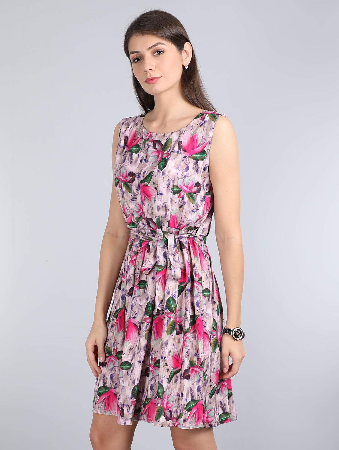 tie front floral fit & flare dress - 17350300 - Zoom Image - 2