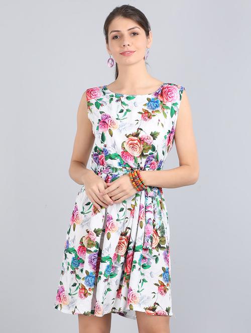 tie front floral fit & flare dress - 17350306 - Standard Image - 1