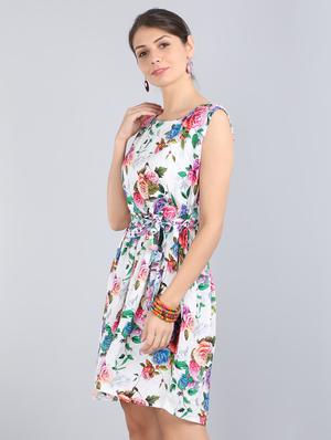 tie front floral fit & flare dress - 17350306 - Standard Image - 2