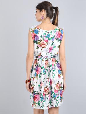 tie front floral fit & flare dress - 17350306 - Standard Image - 3