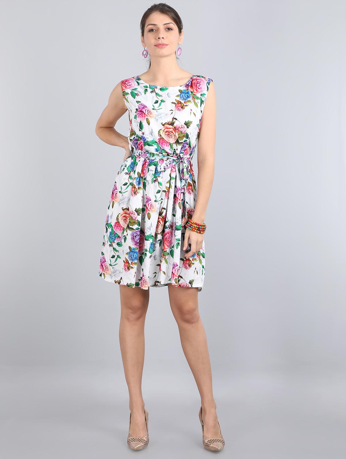 tie front floral fit & flare dress - 17350306 - Zoom Image - 4
