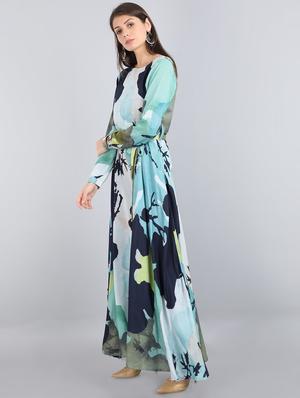 tie front long sleeved maxi dress - 17350670 - Standard Image - 2