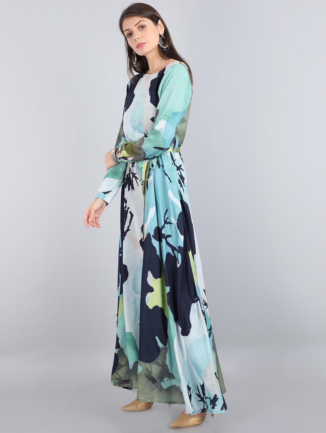 tie front long sleeved maxi dress - 17350670 - Zoom Image - 2