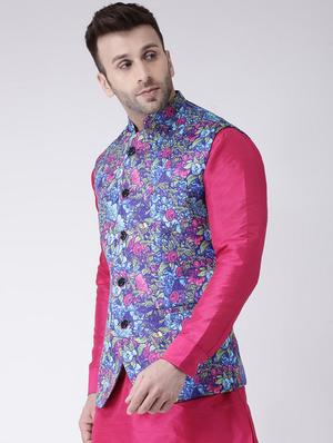 blue printed nehru jacket - 17351024 - Standard Image - 2