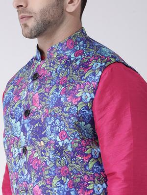 blue printed nehru jacket - 17351024 - Standard Image - 5