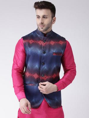 blue printed nehru jacket - 17351024 - Standard Image - 6