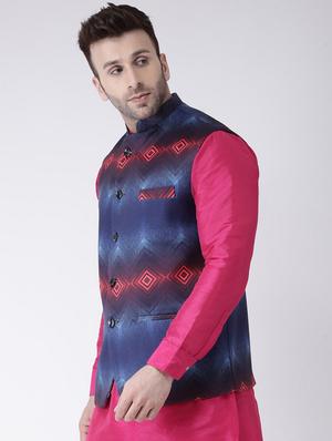 blue printed nehru jacket - 17351024 - Standard Image - 7