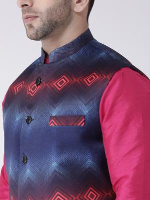 blue printed nehru jacket - 17351024 - Standard Image - 10
