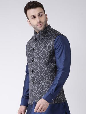 black printed nehru jacket - 17351025 - Standard Image - 2