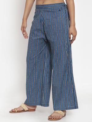 blue cotton flared palazzo - 17351031 - Standard Image - 2