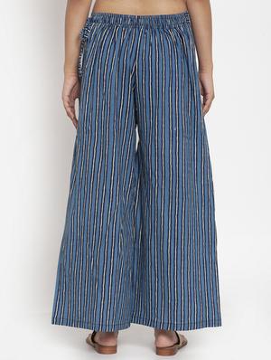 blue cotton flared palazzo - 17351031 - Standard Image - 3