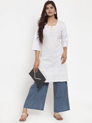 blue cotton flared palazzo - 17351031 - Standard Image - 4