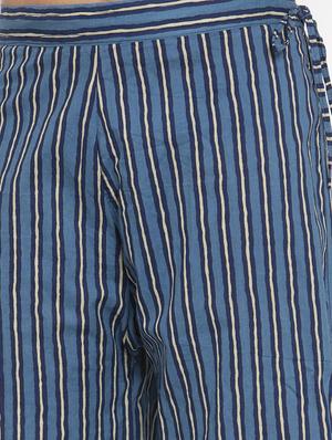 blue cotton flared palazzo - 17351031 - Standard Image - 5