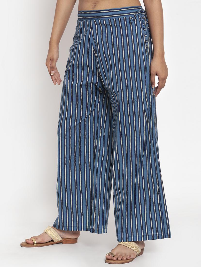 blue cotton flared palazzo - 17351031 - Zoom Image - 2