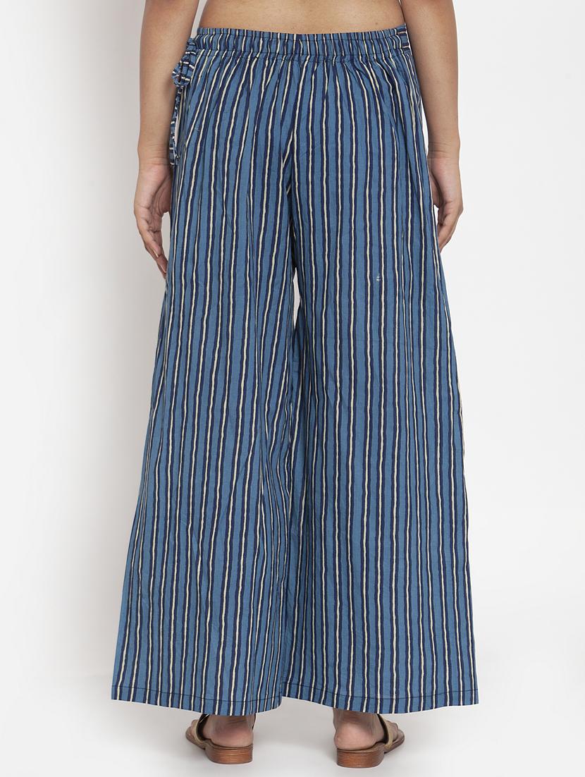 blue cotton flared palazzo - 17351031 - Zoom Image - 3