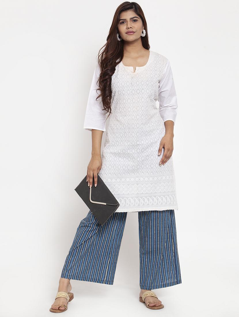 blue cotton flared palazzo - 17351031 - Zoom Image - 4