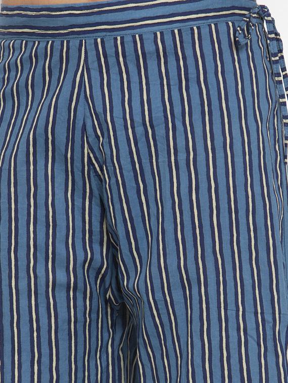 blue cotton flared palazzo - 17351031 - Zoom Image - 5