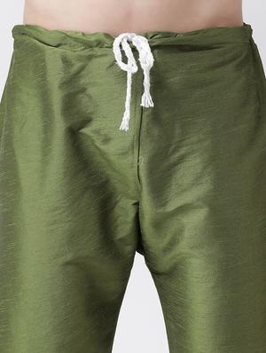 olive green silk blend kurta pyjama set - 17351053 - Standard Image - 5