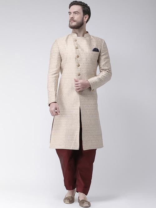 beige jacquard sherwani set - 17351310 - Standard Image - 1