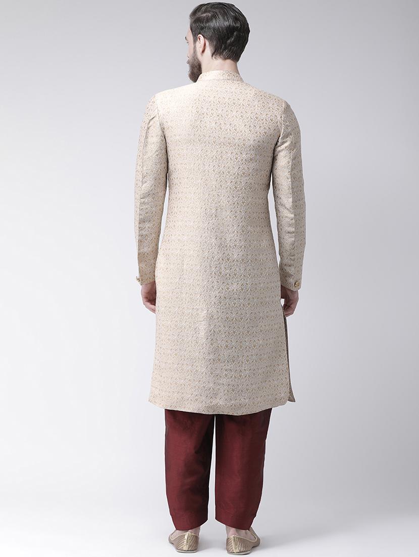 beige jacquard sherwani set - 17351310 - Zoom Image - 3