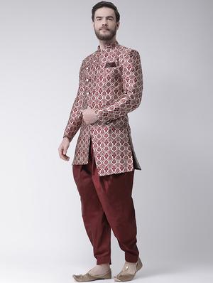 maroon jacquard sherwani set - 17351311 - Standard Image - 2