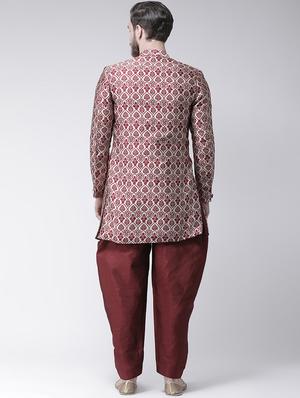 maroon jacquard sherwani set - 17351311 - Standard Image - 3