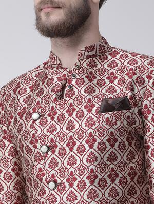 maroon jacquard sherwani set - 17351311 - Standard Image - 4