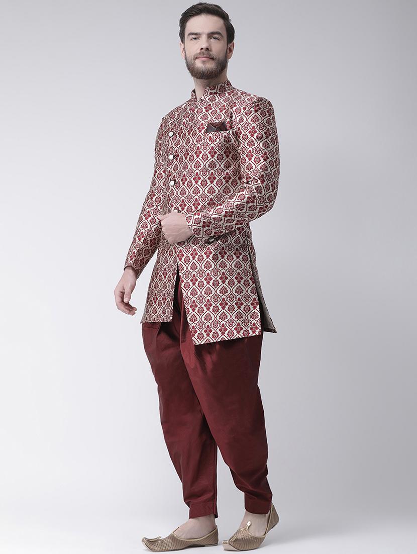 maroon jacquard sherwani set - 17351311 - Zoom Image - 2