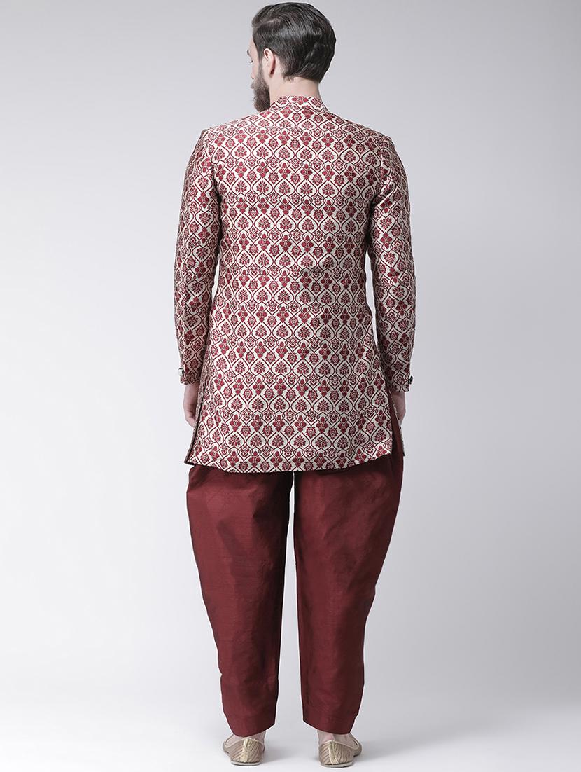 maroon jacquard sherwani set - 17351311 - Zoom Image - 3