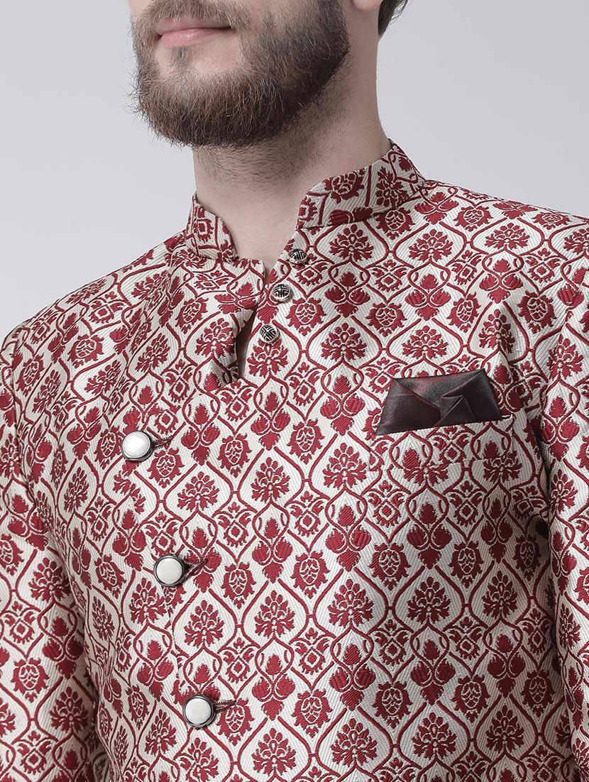 maroon jacquard sherwani set - 17351311 - Zoom Image - 4