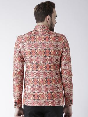 orange printed bandhgala casual blazer - 17351444 - Standard Image - 3