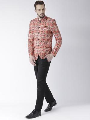 orange printed bandhgala casual blazer - 17351444 - Standard Image - 4