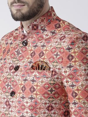 orange printed bandhgala casual blazer - 17351444 - Standard Image - 5