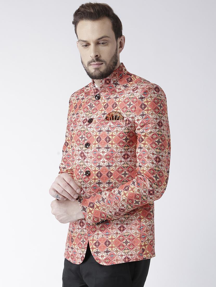 orange printed bandhgala casual blazer - 17351444 - Zoom Image - 2