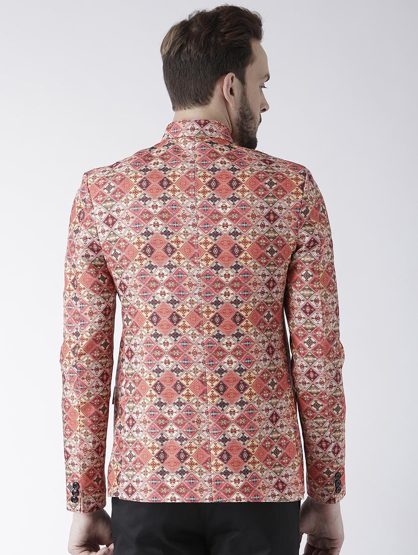orange printed bandhgala casual blazer - 17351444 - Zoom Image - 3