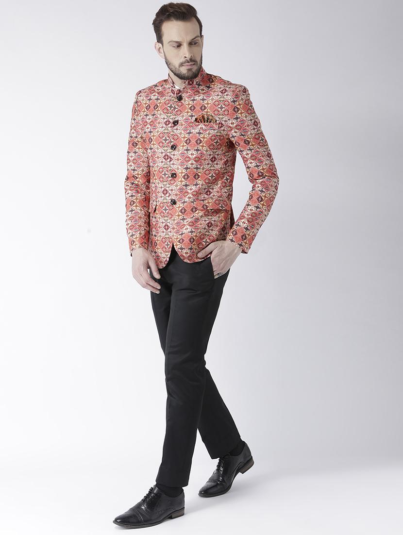 orange printed bandhgala casual blazer - 17351444 - Zoom Image - 4