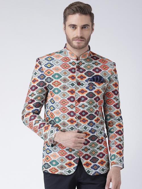 multi colored printed bandhgala casual blazer - 17351450 - Standard Image - 1