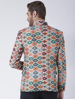 multi colored printed bandhgala casual blazer - 17351450 - Standard Image - 3