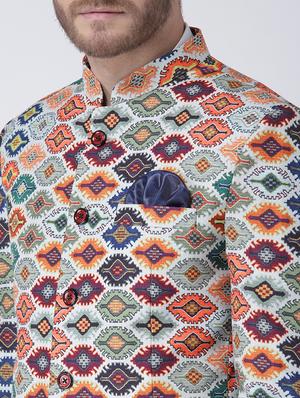 multi colored printed bandhgala casual blazer - 17351450 - Standard Image - 5