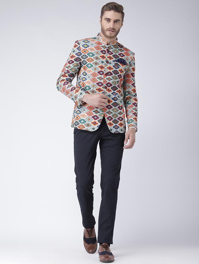 multi colored printed bandhgala casual blazer - 17351450 - Zoom Image - 4