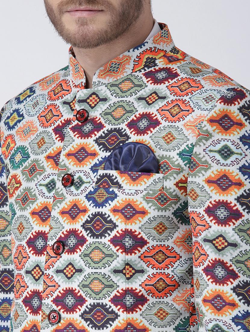 multi colored printed bandhgala casual blazer - 17351450 - Zoom Image - 5