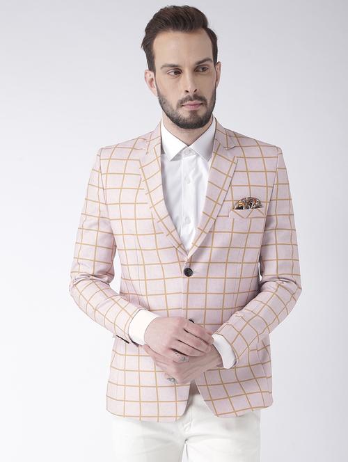 beige checkered single breasted casual blazer - 17351455 -  Standard Image - 0