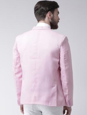 pink solid linen casual blazer - 17351457 - Standard Image - 3