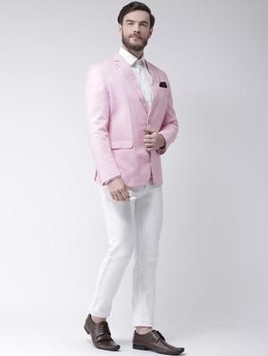pink solid linen casual blazer - 17351457 - Standard Image - 4