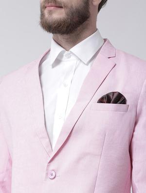 pink solid linen casual blazer - 17351457 - Standard Image - 5