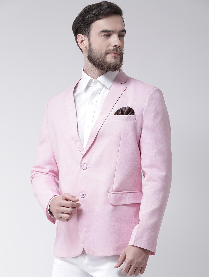 pink solid linen casual blazer - 17351457 - Zoom Image - 2