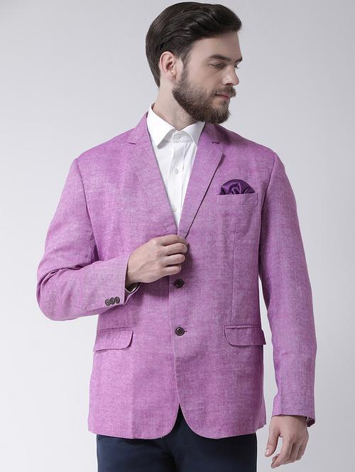 purple solid linen casual blazer - 17351460 - Standard Image - 1