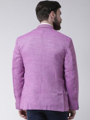 purple solid linen casual blazer - 17351460 - Standard Image - 3